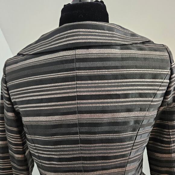 Bibbo Blazer Black Silver Metallic Striped Button Front Asymmetric Hem Jacket 8 - Picture 9 of 13